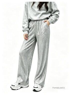 Sparkly Sequin High Waisted Wide Leg Rave Party Pants